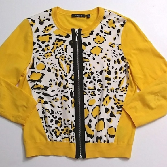 Carlisle Sweaters - Carlisle Yellow Leopard Exposed Zipper Sweater M